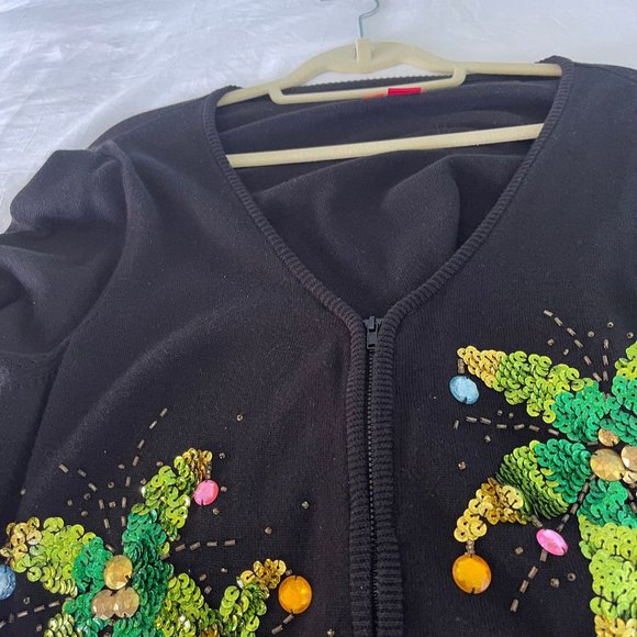 Black Sweater Sequin Palm Trees Size XL - Picture 9 of 9